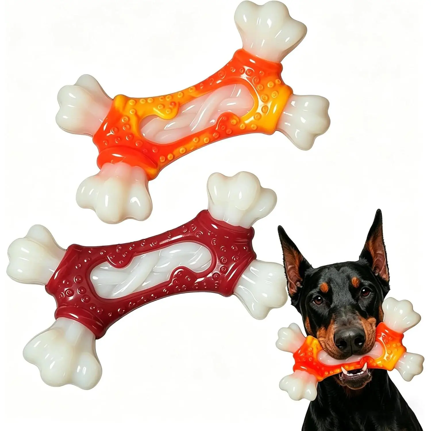 Tough Dog Toys for Aggressive Chewers, 2 Pack Indestructible Nylon Dog Bone, Chew Toys for Medium Large Breeds, Beef Flavor