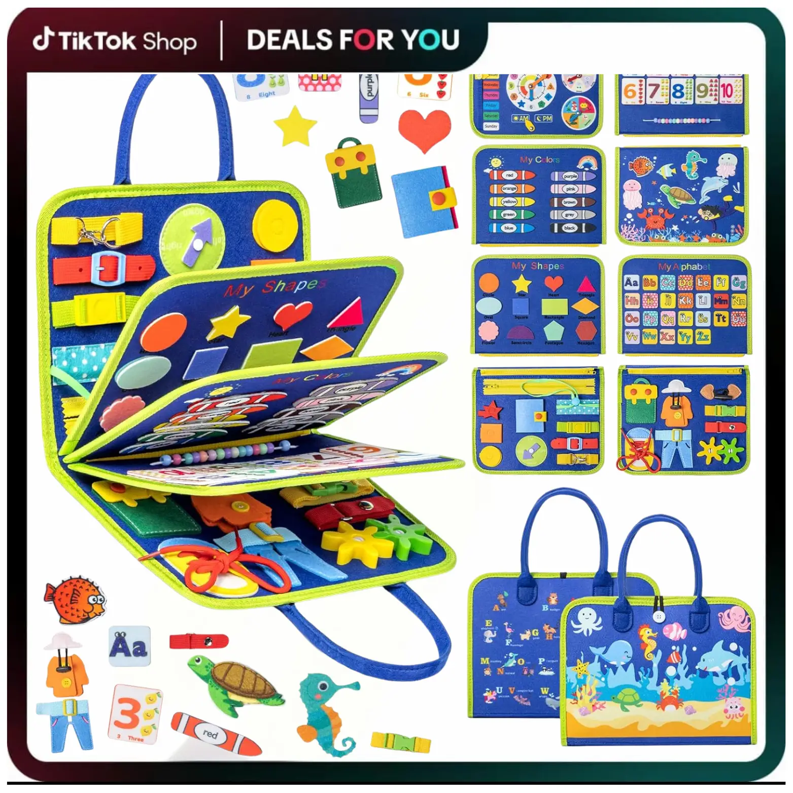 Toddler Learning Busy Board – Montessori Sensory Toy & Travel Activity Book for 2-4 Year Old Boys & Girls, Dinosaur Theme.