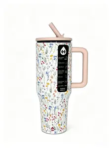 HydroJug 40 oz Floral Insulated Tumbler with Handle & Straw, Leak-Proof Stainless Steel Drinkware, Travel Cup Flasks, 24H Cold Retention Drinkware Flasks Bottles Bottled Portable Mug Stylish
