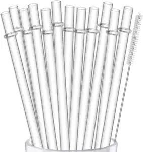 12-Pack Reusable Plastic Clear Straws, 10.5 - 13 inch Extra Long Tumbler Straws for Cups, 1 Gallon, 64 oz 40 oz 32 oz Water Bottles, Plus Cleaning Brush