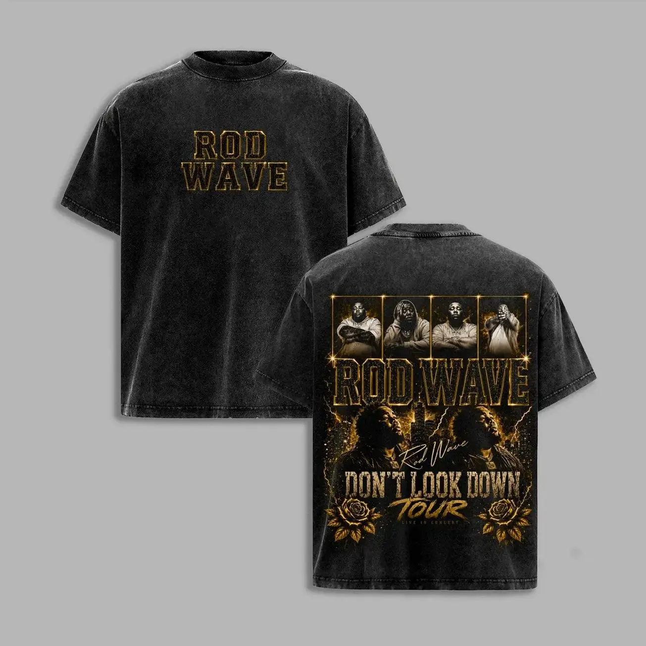 Rod Wave Don't Look Down Tour RW Vintage Wash T-Shirt, Two Sided Rap Concert Tee, Hip Hop Graphic Oversized Shirt, Music Fan Gift, Oversized Music Fan Gift, RodWave, DontLookDown, RodWaveTour, HipHop, RapMusic, HipHopCulture, RetroTee LOG