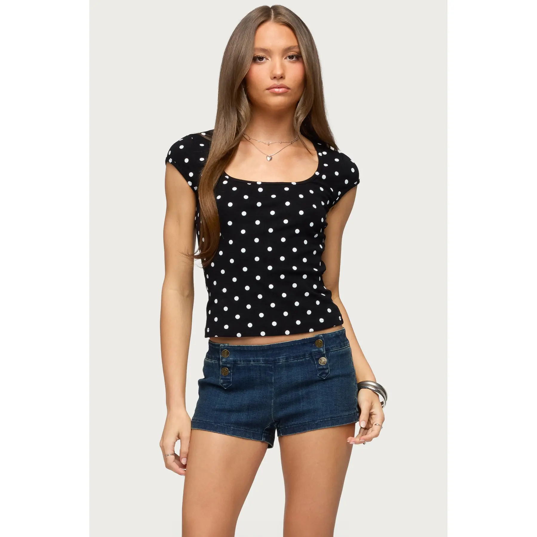 Mookie Square Neck Polka Dot Top