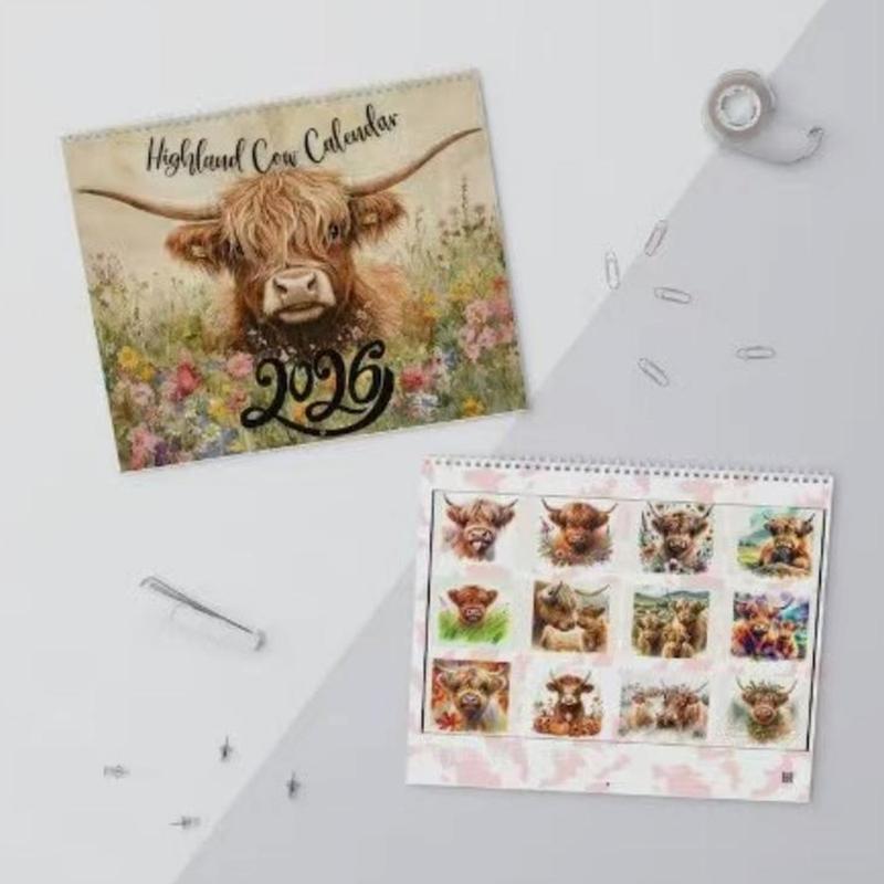 Scottish Highland Cow 2026 Wall Calendar, 12-Month Planner with Monthly Pages, Perfect Gift for Animal Lovers & Home Decor Enthusiasts, Office Stationery Supplies