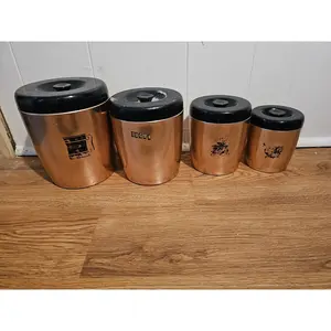 Vintage West Bend Copper Canister Set Of 4 - Aluminum Flour, Sugar, Coffee, Tea