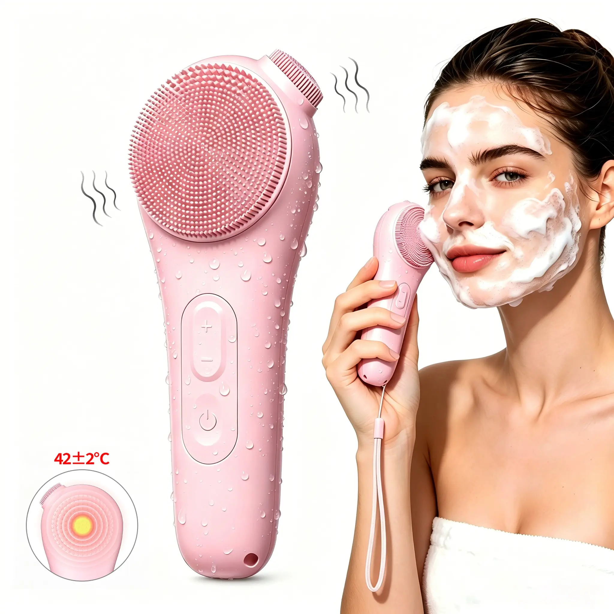 5 Modes Rechargeable Facial Cleansing Brush, Electric Nose Blackhead Remover for Men & Women, Facial Pore Cleaner, Facial Pore Cleaning, IPX7 Waterproof Silicone Face Scrubber with Warm Compress, Deep Cleansing & Exfoliating