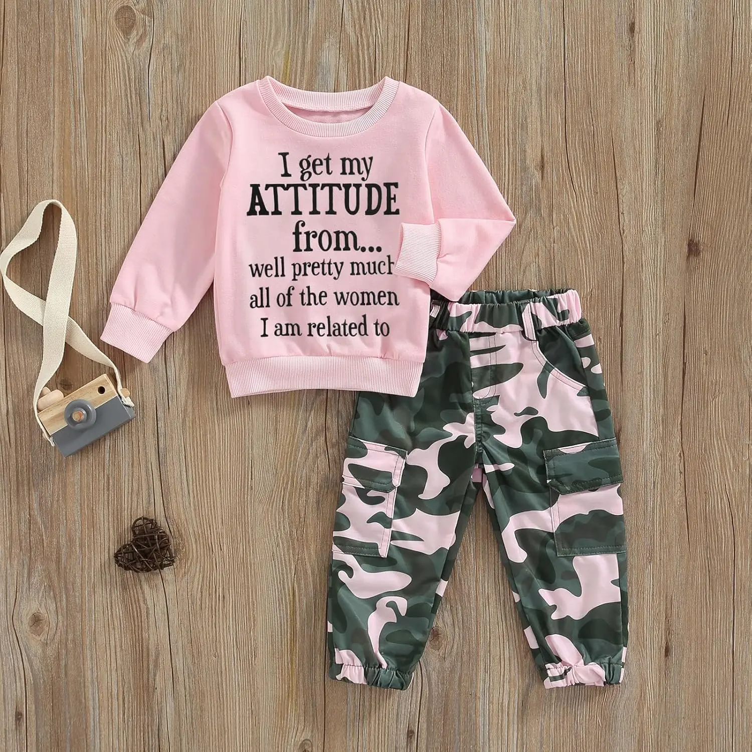 SCKTOO Toddler Girls Clothes 2T 3T 4T 5T Fall Outfits Baby Pullover Sweatshirt & Camouflage Pants Set Kids Winter Sweatsuit