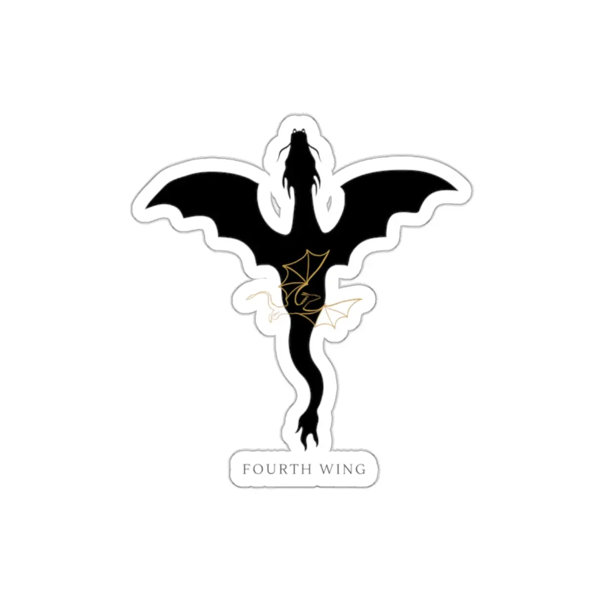 Fourth Wing Dragon Die-Cut Sticker — Black Silhouette Fantasy Vinyl Decal