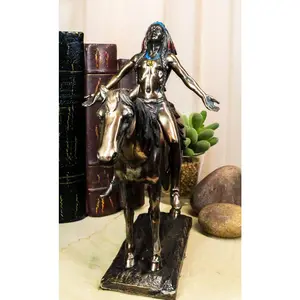 Ebros Medicine Man With Eagle Feather Headdress On Horse Decorative Figurine 8"H