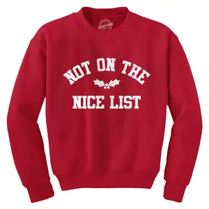 Not On The Nice List Crewneck Sweatshirt Funny Xmas Party Santas Naughty List Joke Longsleeve Sweater Funny Sweater Christmas Crew Neck Funny Sarcastic Long Sleeve Crew Novelty Sweatshirts for Men Red -
