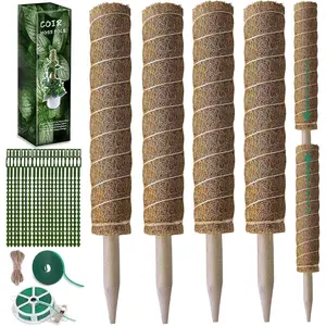 Moss Pole .5 Inch - Monstera  Support, 4 Packs 16 Inch  Stakes for Indoor  Coco Coir Moss Pole Sticks for Climbing Potted Live , Pothos, Philodendron, with Garden Ties