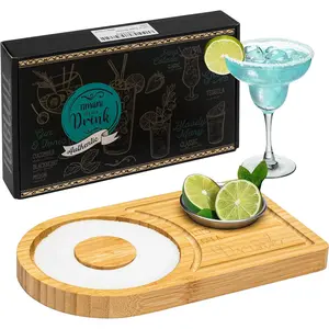 Margarita Salt Rimmer Set, Bamboo Wood Glass Rimmer, Bartender Tool for Cocktail and Margarita, Sugar and Salt Rimmer for Wide Glasses up to 4.7 Inches
