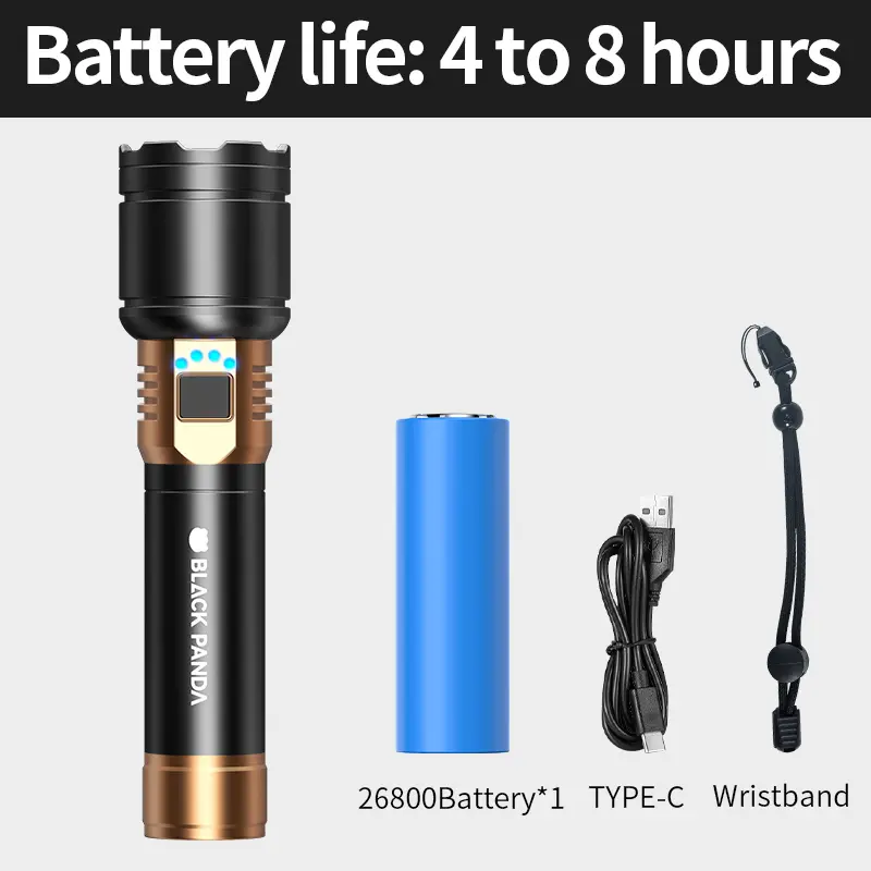 Rechargeable LED Flashlight, High-Power 2-Tone Aluminum Handheld Light, Waterproof Zoomable Metal Torch with Long Battery Life for Camping, Hiking