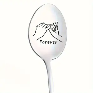 Stainless Steel Spoon, 1 Count Letter Pattern Coffee Ice Cream Tea Dessert Spoon, Cutlery Tableware, Kitchenware, Creative Gift for Girlfriend & Boyfriend, Anniversary Gift