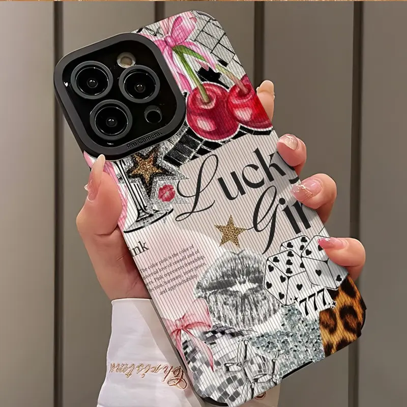 Cherry Lip Print Sticker Design Protective Shockproof Ultra-Thin Durable Protection Phone Case Cover Casing for iPhone 17/16/15/14/13/12/11/plus/pro Max, Dust-Proof & Stylish Cellphone Accessory Gift