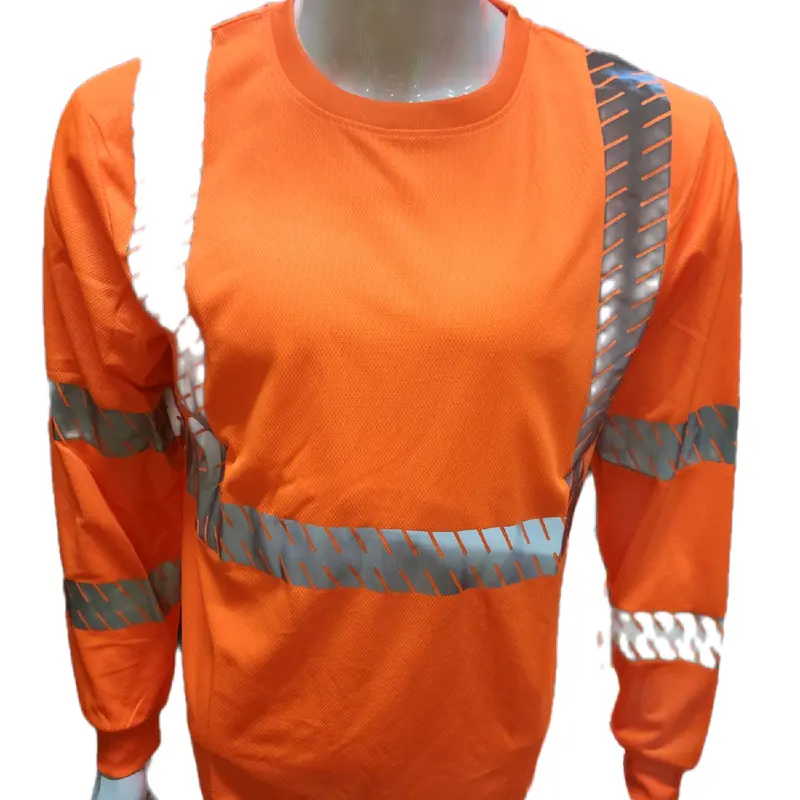 Hi Visibility Light weight Orange Long sleeve shirt with heat transfer reflector / polyester birdeye Fabric for quick dry / Hi Vis Reflective shirt