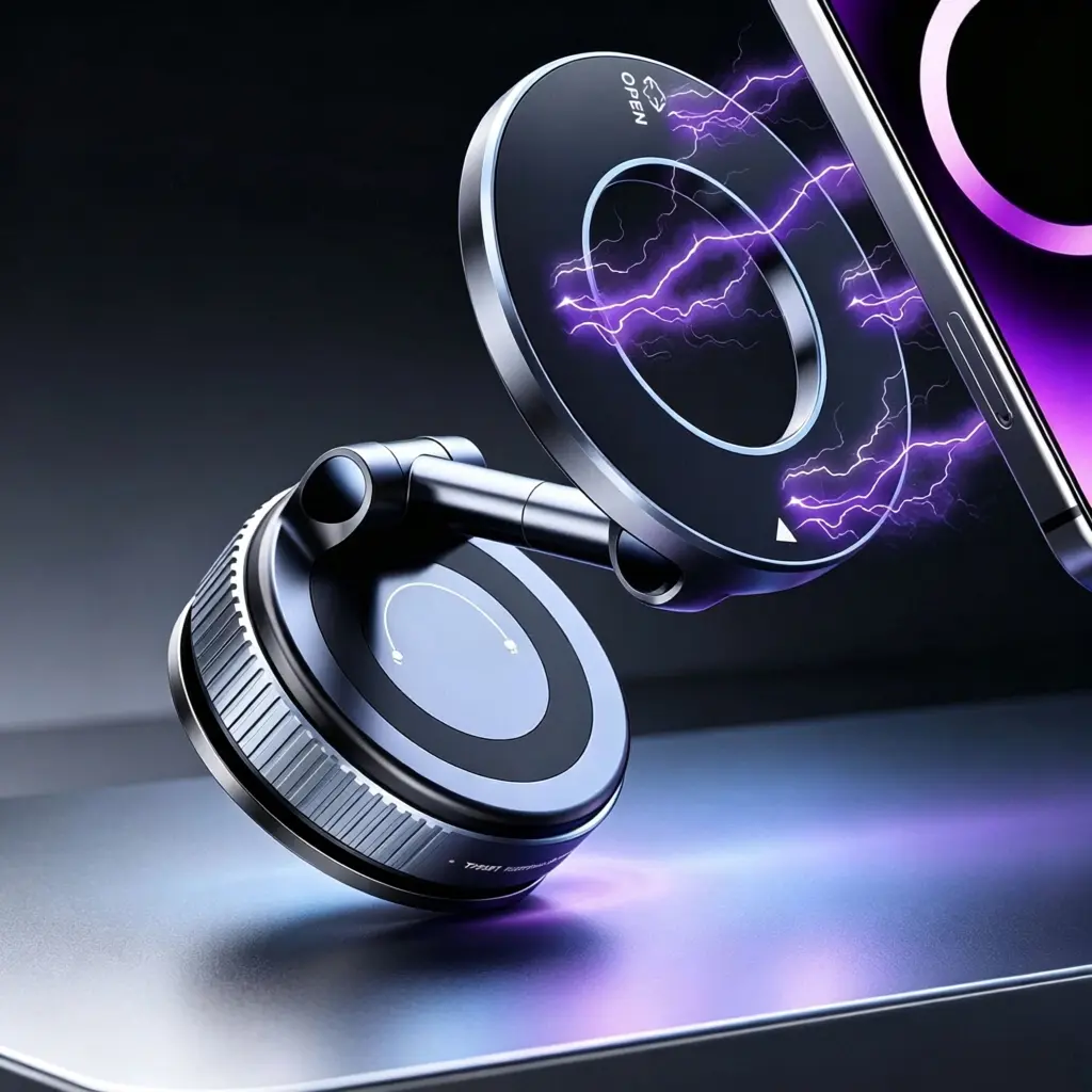 【DealsForYouDays】MagSafe Car Phone Mount for All Cars, Super Suction Vacuum Adsorption, No Residue Folding Arm Holder, 360° Rotate Design for Driving Safe Phone Fall Prevention