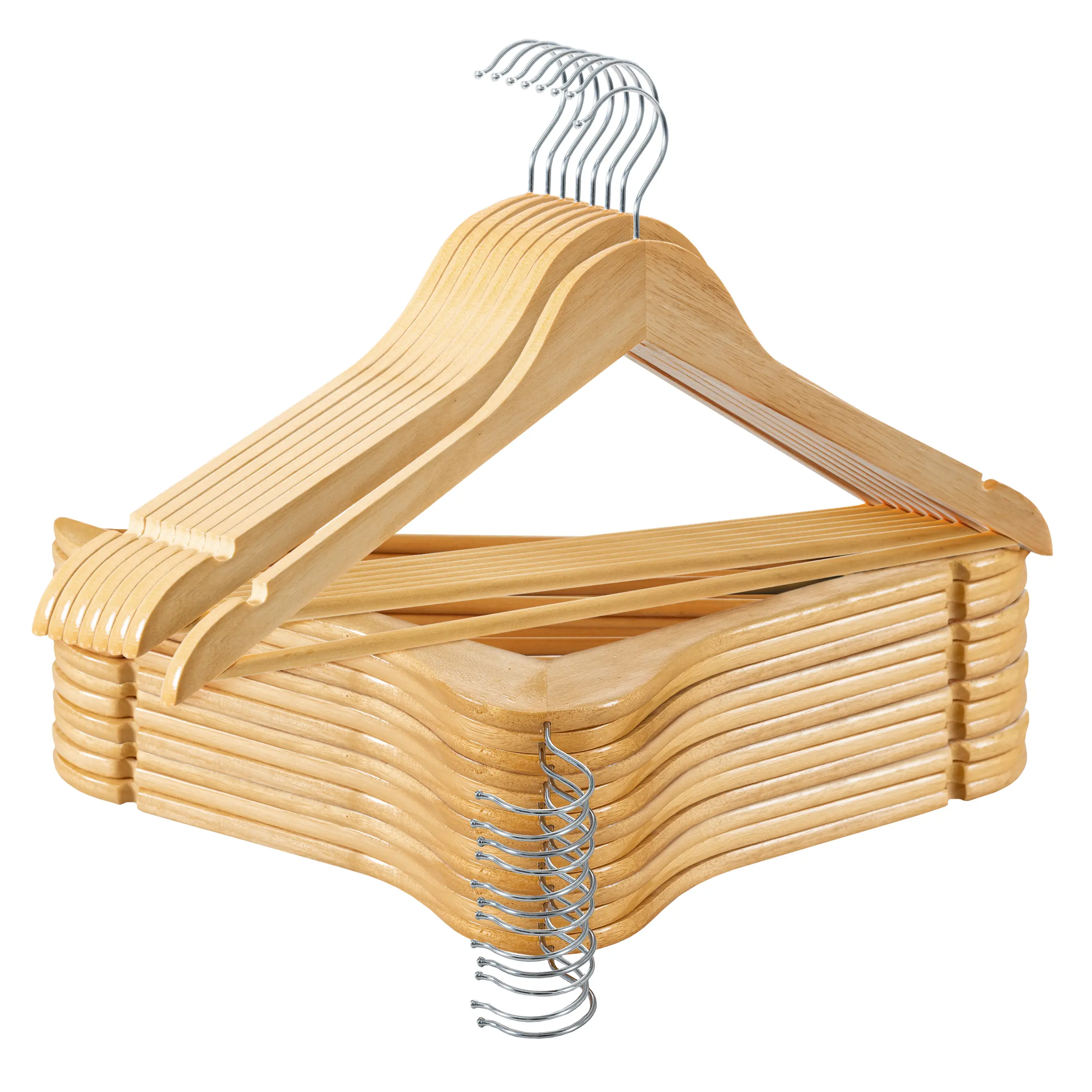Lux Decor 20Pcs & 30Pcs Wooden Clothes Hanger Set-Natural Color Coat Hanging with Smooth Finish -9.25” x 17.5” Non-Slip Space Saving Hangers-Organiser