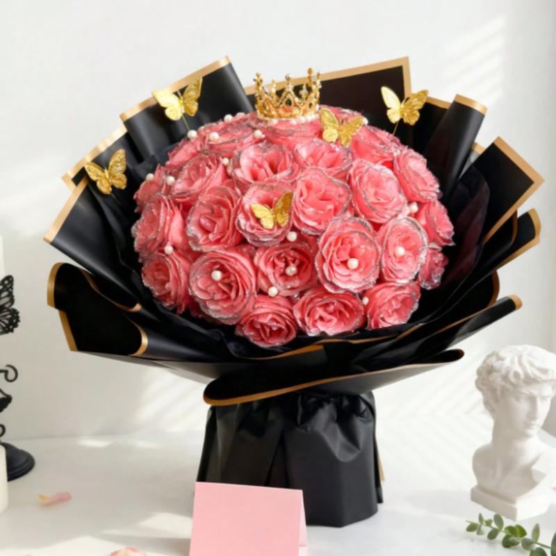 Sparkling Rose Bouquet, 12/6 roses/pack, size 2.76in/7cm, DIY sparkling artificial flower bouquet, suitable as a gift for anniversaries, engagements, weddings, home decoration, office decoration, party decoration, room decoration.