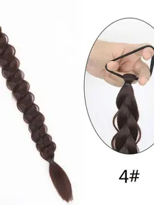24 Inch Ponytail Hair Extension with Rubber Band, Long Braided Ponytail Hairpiece, Women's Smooth Straight Synthetic Hair, Ponytail Extensions, Synthetic Hair Braids