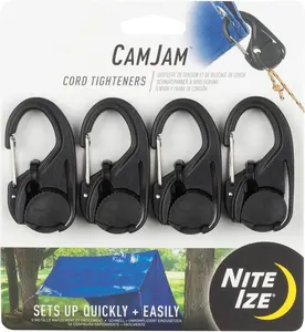 Rope Tightener Carabiner Clip 4 Pack, Tie Down Rope Tensioner Cord Tightener for Camping, Tarp, Tent and Outdoor Gear