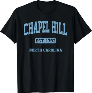 100% Cotton Chapel Hill North Carolina NC Vintage State Athletic Style T-Shirt