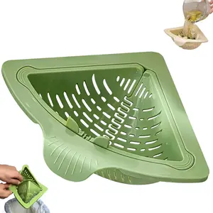 Corner Sink Strainer, Magnetic Drainage & Filter Basket 2.0 Design, Drain Basket, Corner Sink Strainer with Twist-Open Bottom, Triangular Drain Basket for Food Scraps & Rinsing Produce, Fits Metal Sinks, Kitchen Sink Strainer (Green)