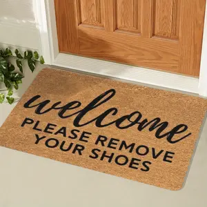 Welcome Please Remove Your Shoes Doormat - Vintage Humorous Entry Mat with Anti-Slip Rubber Backing, Indoor/Outdoor Mat for Entryway, Living Room, Kitchen, Porch - Hand Washable Non-Woven & Rubber Floor Mat, Kitchen Decor | Durable Construction