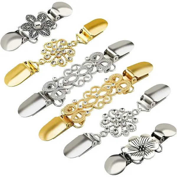 6PCS Retro Sweater Clips for Cardigans, Vintage Cinch Clip for Dresses, Variety of Styles Dress Clip Back of Shirts Cinches Shawl Clips for Different Women Clothing