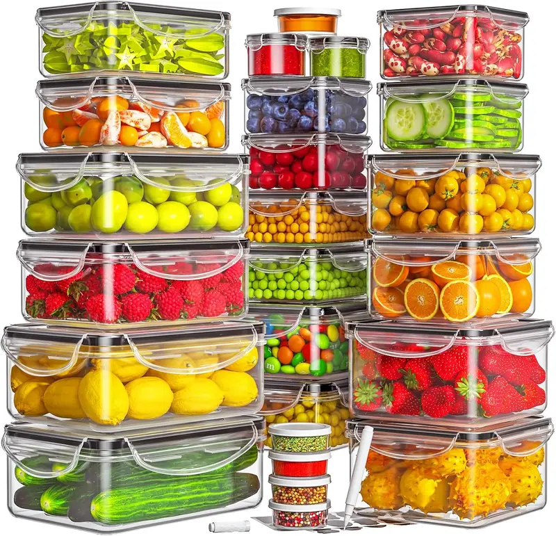 50PCS Food Storage Containers Set(25 Containers+25 Lids) Airtight Reusable Meal Prep Containers Frige,Plastic Kitchen Storage with Labels & Marker Pen