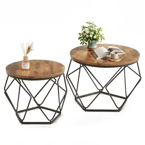Nesting Coffee Table Set of 2, Round Side Tables with Hidden Storage, Modern Geometric Movable End Tables for Living Room Decor, Use Together or Separate