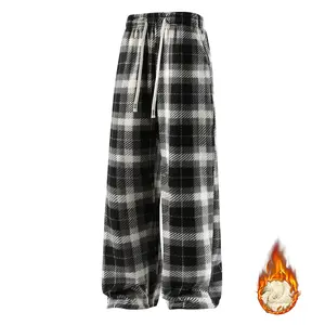 Men's Winter Warm Plaid Long Pants Fleece Lined Zipper Closure Traditional Fit Polyester Fiber Machine Washable Cold Weather Casual Midweight Western Style cold weather pant