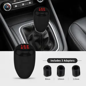 5 Speed Manual Gear Shift Knob, Aluminum Alloy Car Stick Shift Knob with 8mm 10mm 12mm Adapters, Universal Manual Transmission Shift Lever Knob Replacement for Cars Trucks SUVs, Black