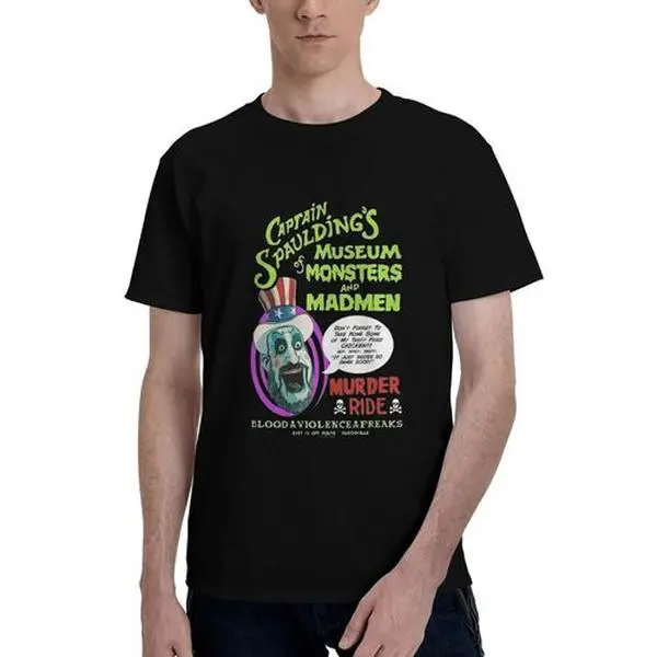 Men's Retro Graphic T-shirt-Designed by Captain Spaulding Monster Museum, Comfortable Cotton Crew Neck Short Sleeve T-shirt, Menswear Top