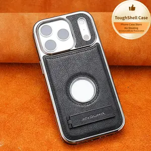 Suitable for IP17promax and all series of 13-17 leather phone cases, with logo-revealing stand and electroplating process, full protection against falls, business style