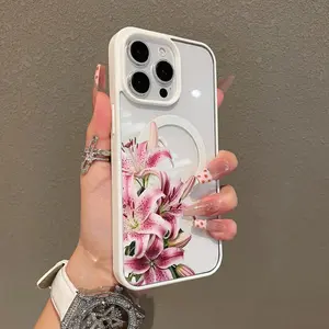 Magnetic Stylish Case for iPhone 17 16 E Pro Max 15 Plus 14 13 12 11 XS XR, Lily Grace Aesthetic | Shockproof, Silicone, Lightweight, Girly, and Scratch Resistant Protection