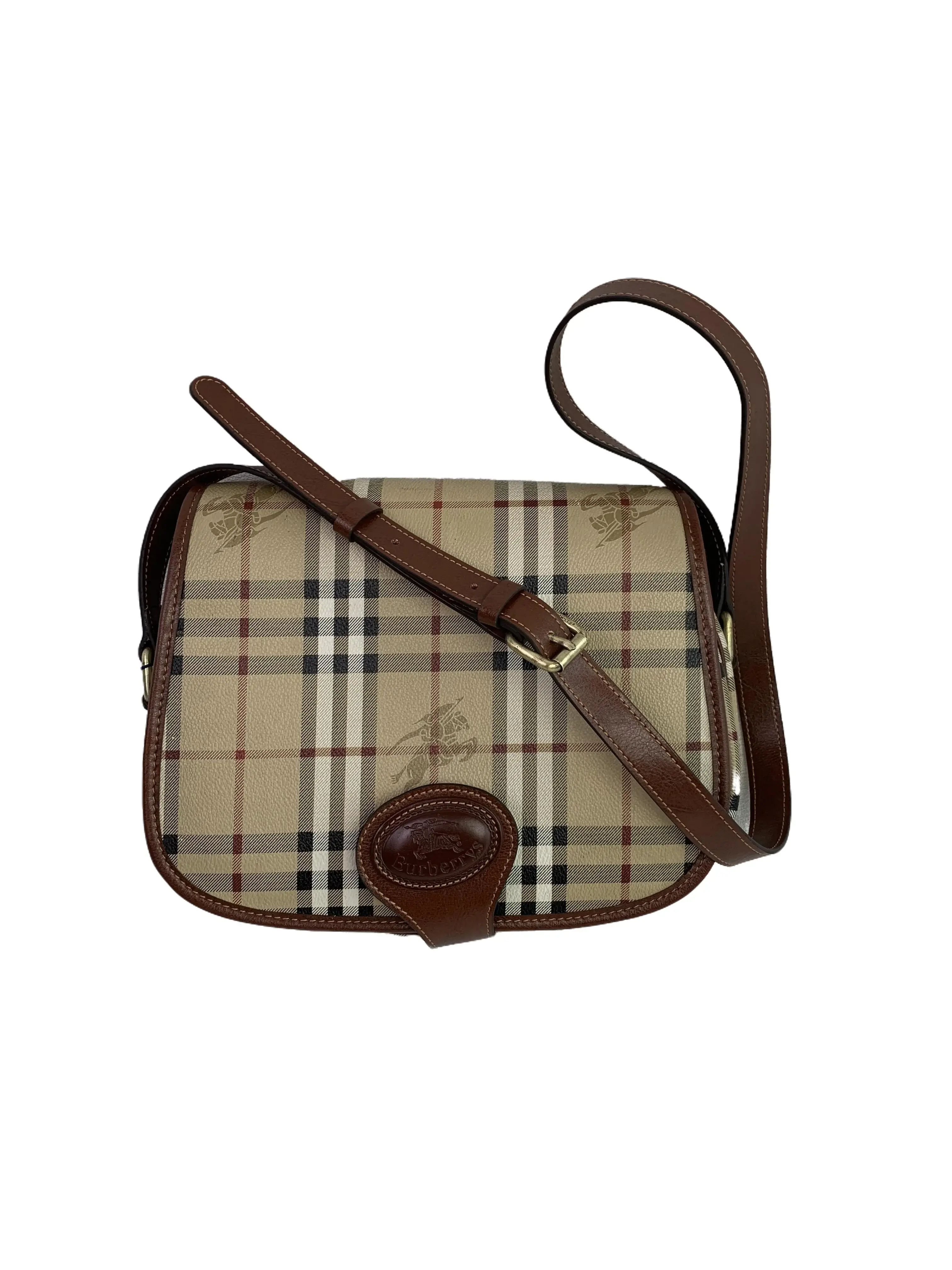 Pre-owned BURBERRY Haymarket Check Flap Crossbody Messenger Bag/WJ08801008/1008