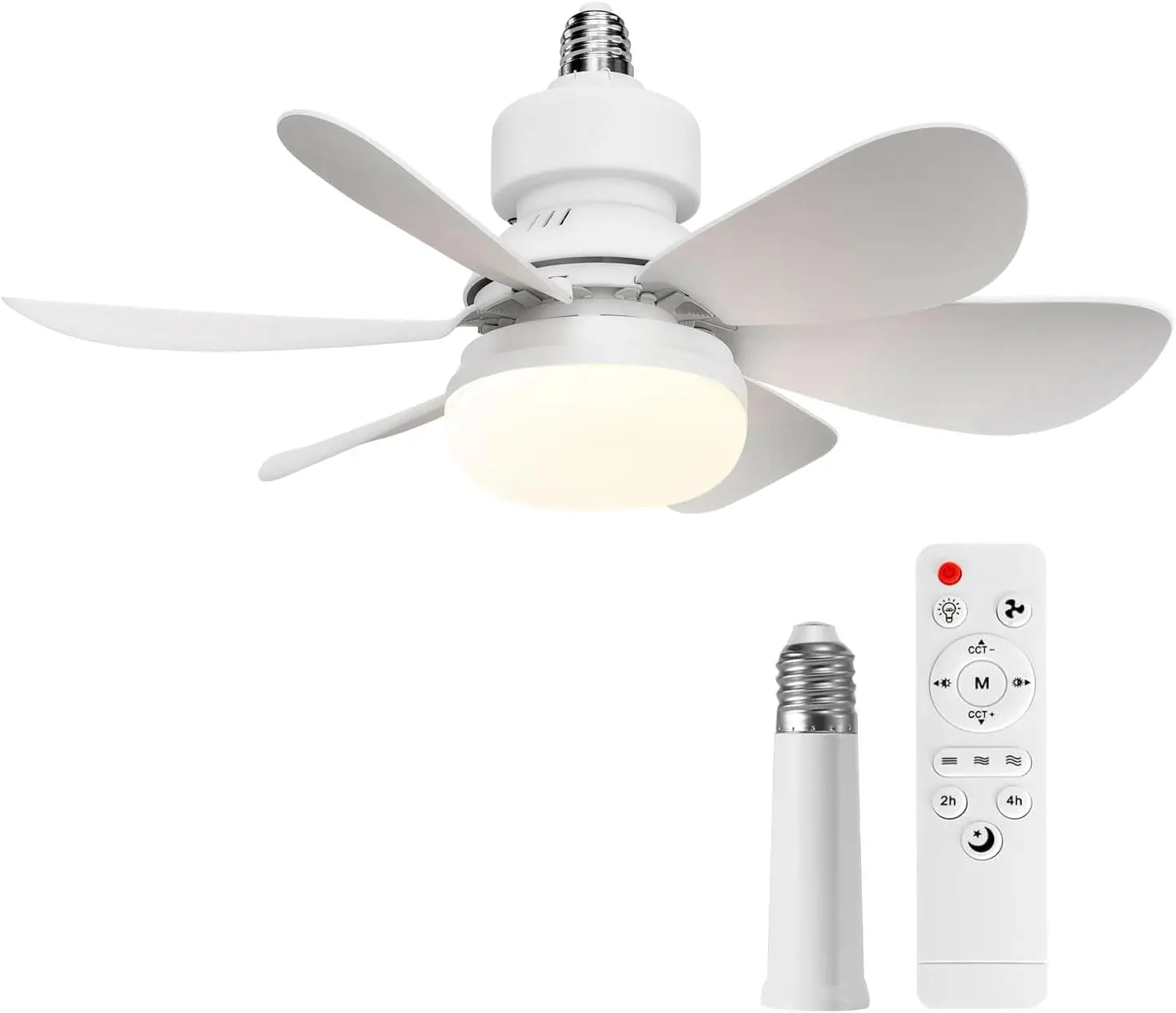 20 Inch Socket Fan with Remote, 40W E26/E27 Screw in Ceiling Fan, 1200 Lumens Dimmable 3000K-6500K Light for Bedroom Living Room Kitchen Garage