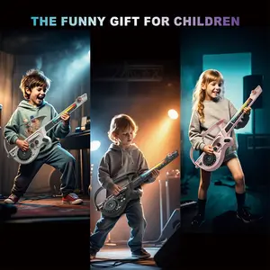 Simulated Multi-Functional Guitar Light Music Drum Rhythm Electronic Piano Toy, Kids Instrument with Microphone, Ideal for Performance and Singing