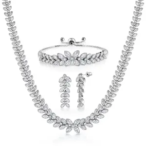 Marquise CZ Wedding Set- 15 Inch Length, Party Wear Necklace Set, Wedding Jewelry Set, Multi Shape Cz Necklace set, Cz Necklace Set