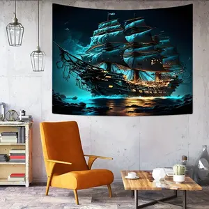 Pirate Ship Ocean View Print Artwork Tapestry, Home Decor Wall Ornament for Bedroom & Dorm, Ideal Gift for Friends, Artwork Tapestries
