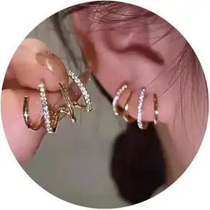 Hypoallergenic  Ear Wrap Piercing Stud Earrings Minimalist Trendy Cubic Zirconia Warp Earrings Dainty  Jewelry for Women,Valentine's Day Gift