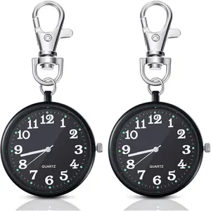 2 count Quartz Pocket Watch with Key Buckle Round  Clip on Watch Portable Unisex