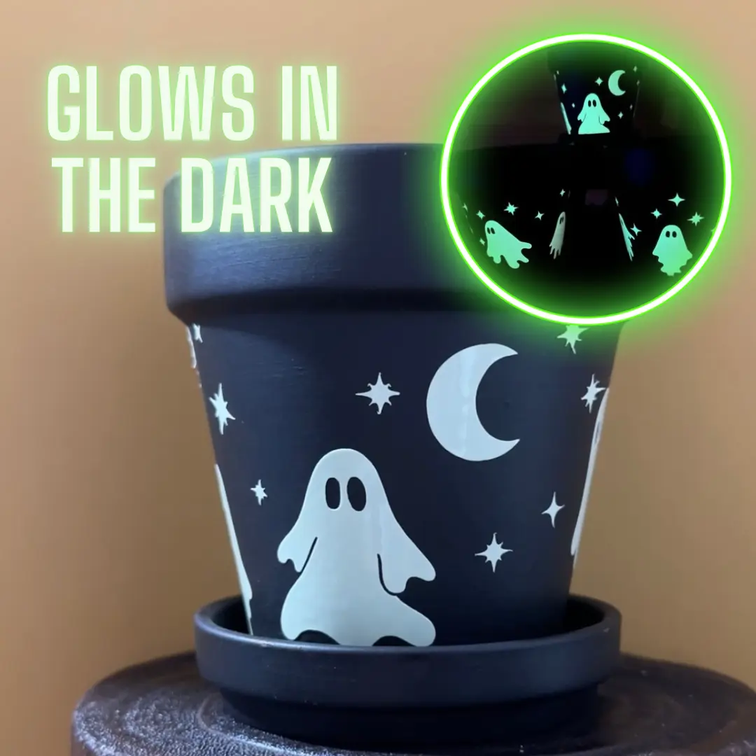 Ghost Planter, Glow in the Dark Planter, Halloween Planter, Spooky Ghosts, Stars & Moon Indoor Planter