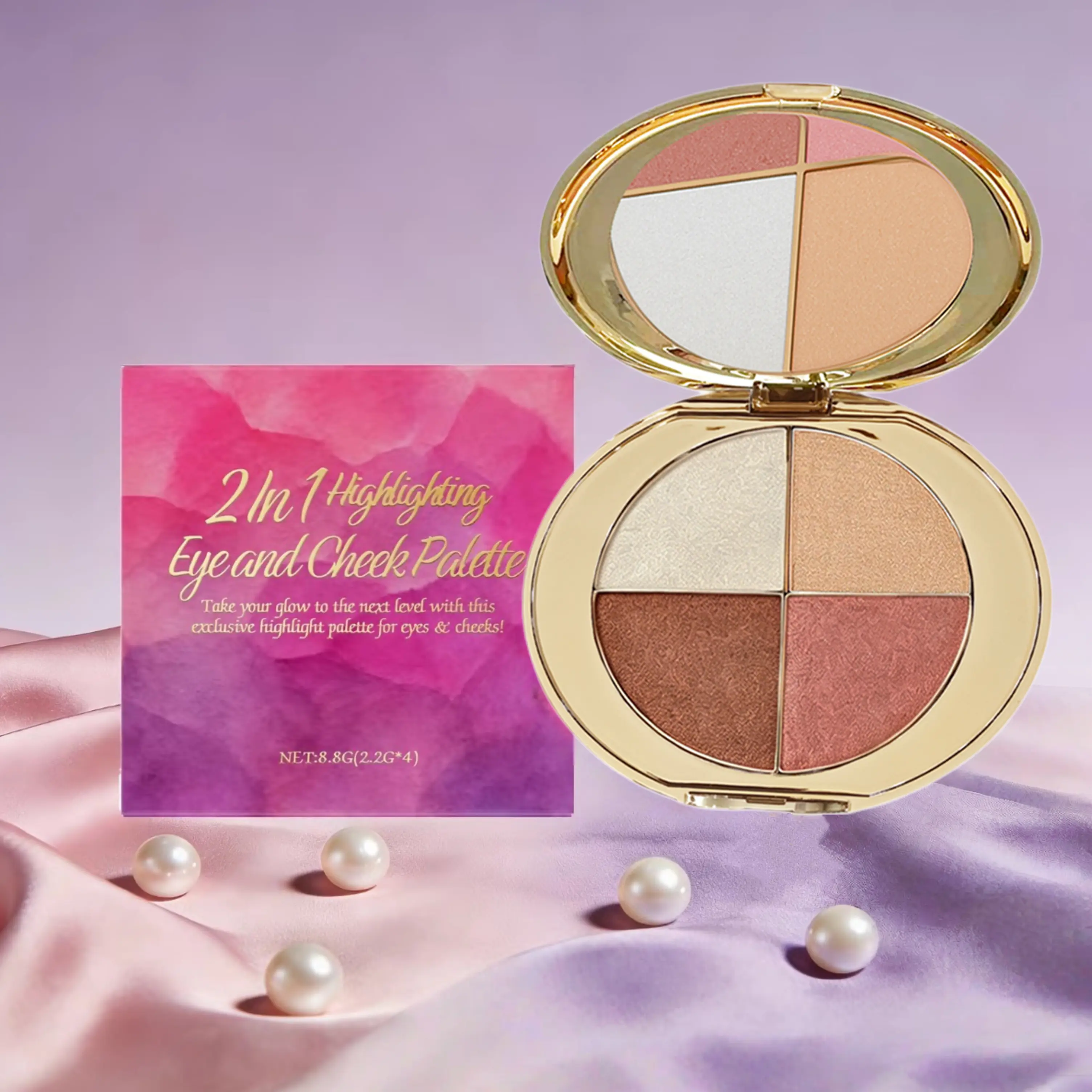 Eyes & Cheeks Palette – Eyeshadow & Glow Highlighter Makeup, Highlighting Eyes + Cheeks Palette, Contour Makeup Palette Kit, 4-in-1 Highlight Shades Makeup, Face-Defining Finish Glossy Smooth glitter blush blush palette and shimmer