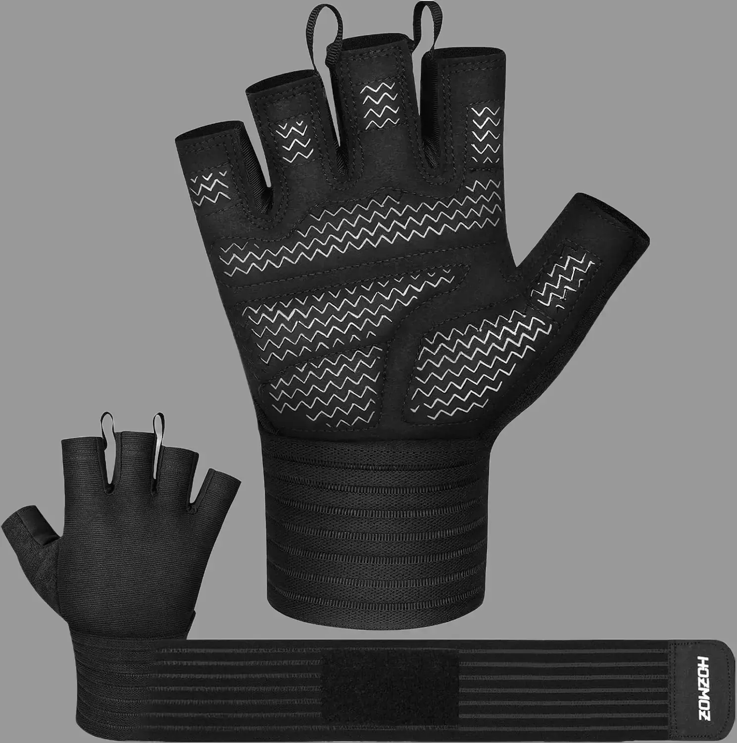 HOZMOZ Weight Lifting Gloves with Wrist Support, Gym Workout Gloves for Men Women, Full Palm 6mm Padded & Grip, Exercise Wrist Wraps for Weightlifting, Fitness, Strength Training