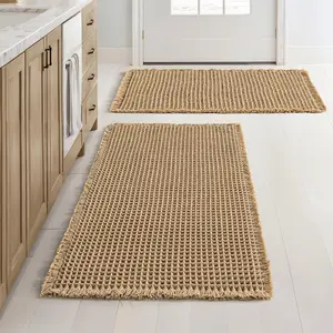 Set of 2 Waffle Bathroom Rugs, Boho Bath Rugs Non Slip Washable, Super Absorbent Bath Mats, Ultra Soft Rubber Backed Shower Mats for Bathroom Floor, Tub and Shower, Brown, 18x30 Inch