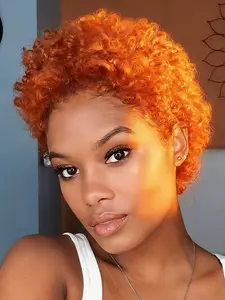 6 Inches Pixie Cut Wig Glueless Curly Human Hair Wig for Women, Short Wigs with Bangs Natural Looking Wig for Daily Wear