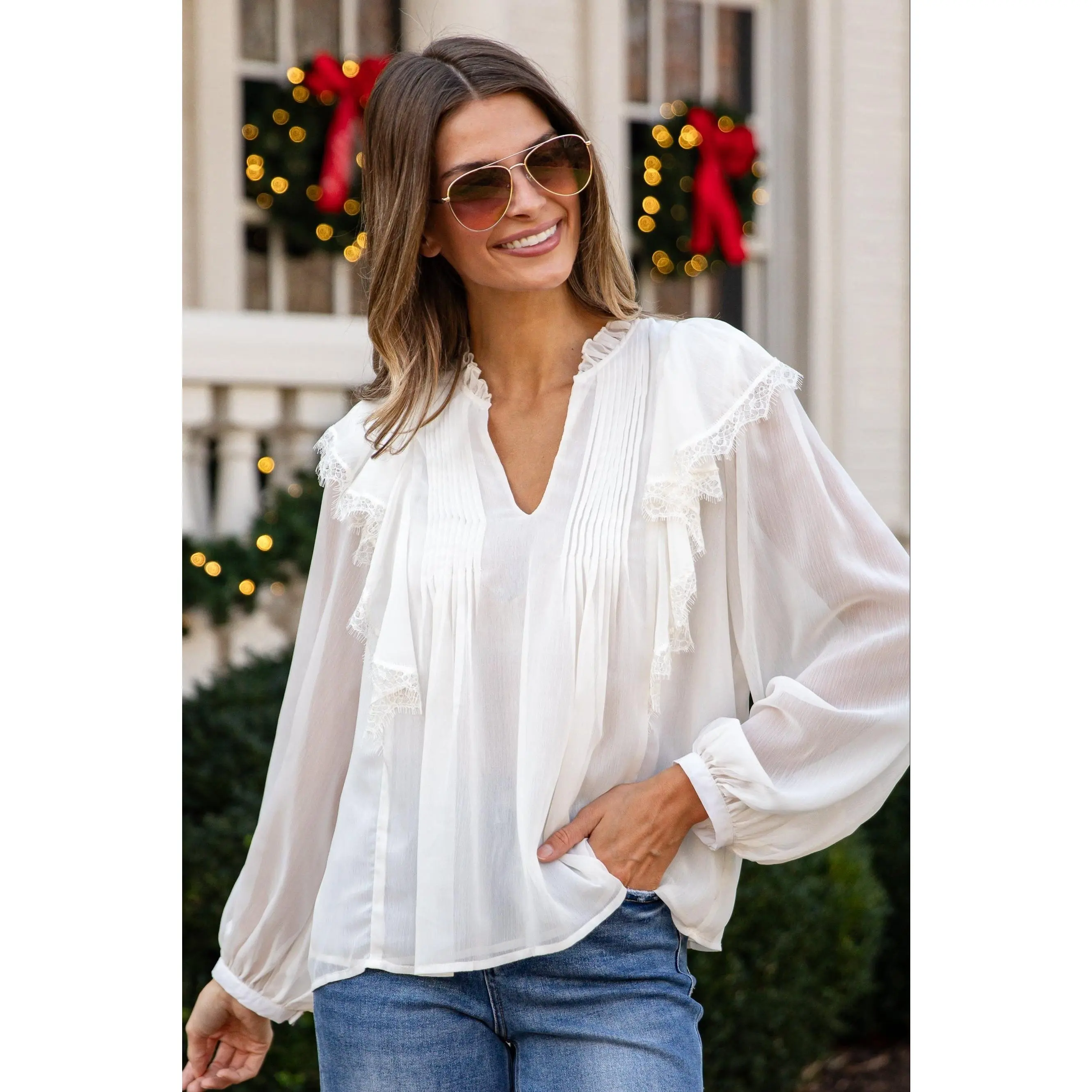 FINAL SALE - White Christmas Ivory Blouse