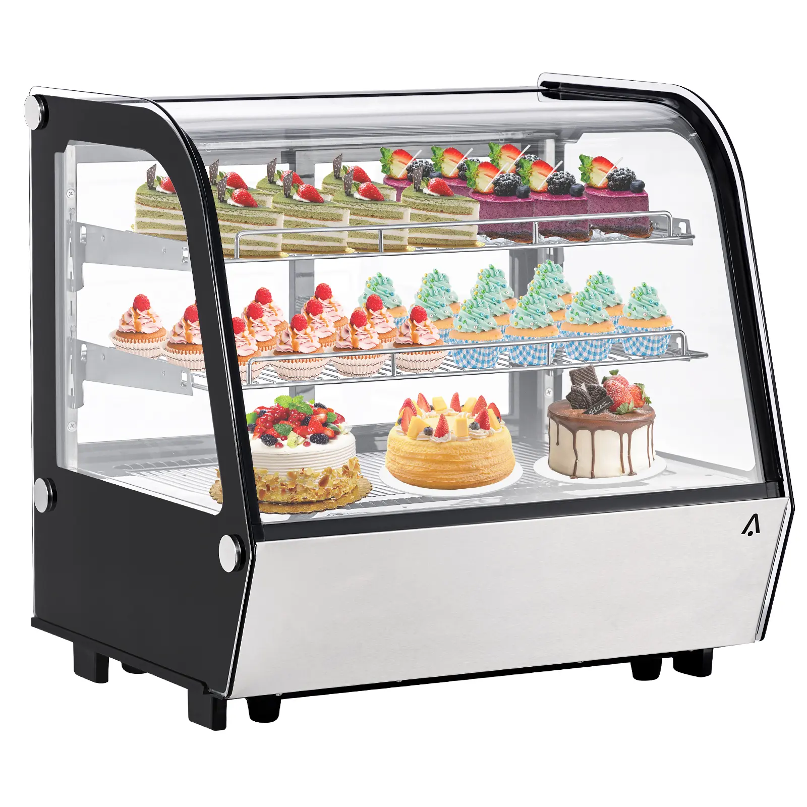 New 4.3 Cu.Ft/120L Commercial Countertop Refrigerated Display Case - 22.4" x 27.6" x 27", Digital Controller, Tempered Glass, LED Lighting, Adjustable Shelves, Rear Sliding Doors for Restaurants, Bakeries