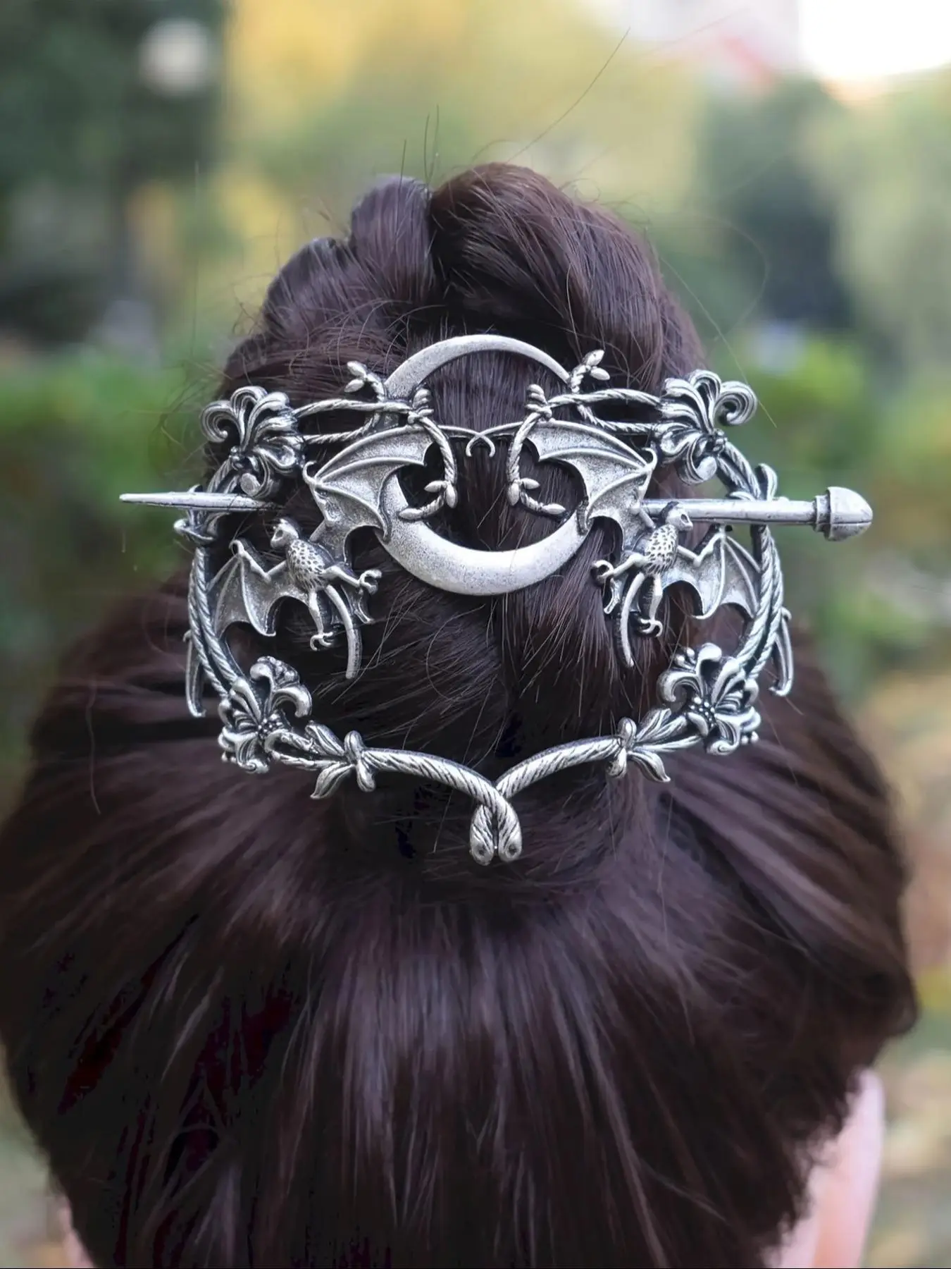 Viking Style Retro Moon Flower Vampire Bat Hair Clip, Celtic Knot Hair Stick, Nordic Party Accessory, Gift for All Occasions